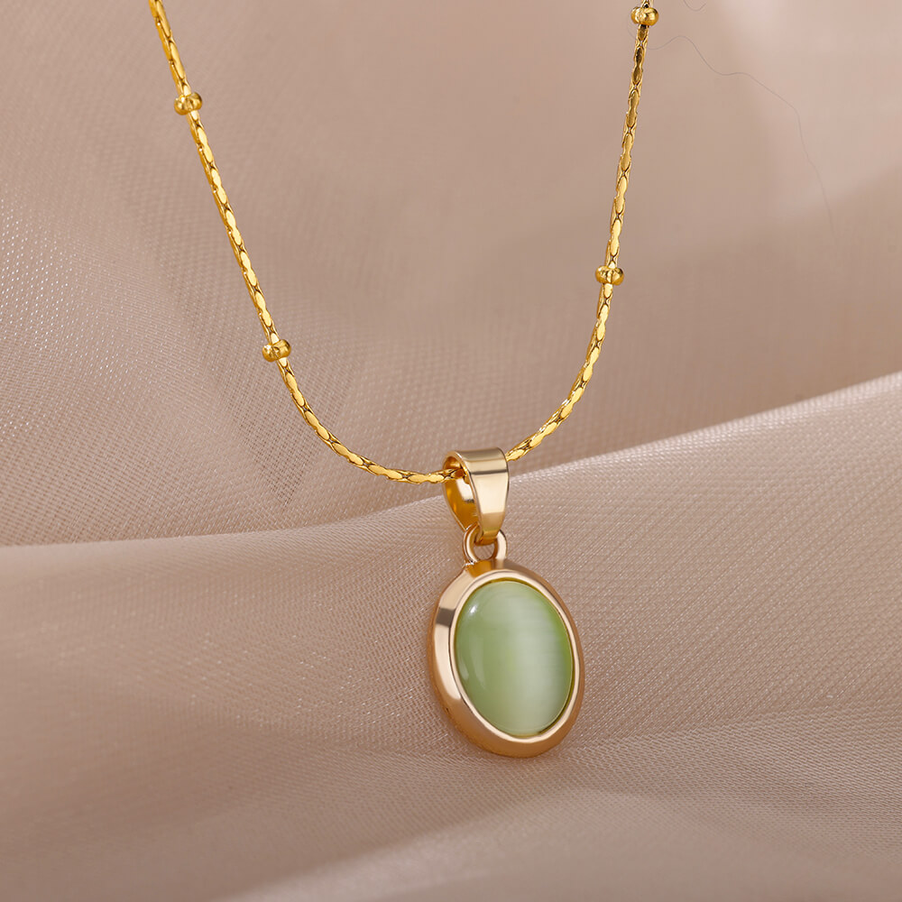 Birth Flower Necklace - Модное овальное ожерелье с камнем и