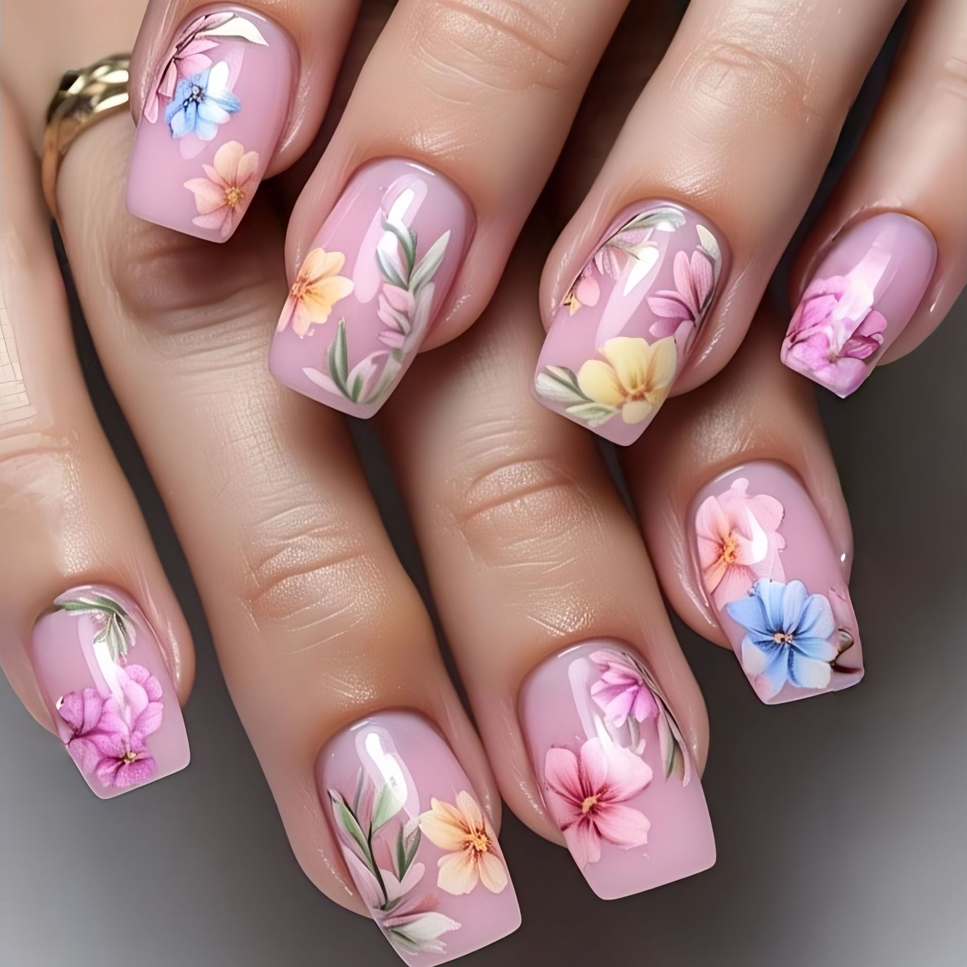 Pressed Flower Art - Искусственные ногти средней длины для женщин