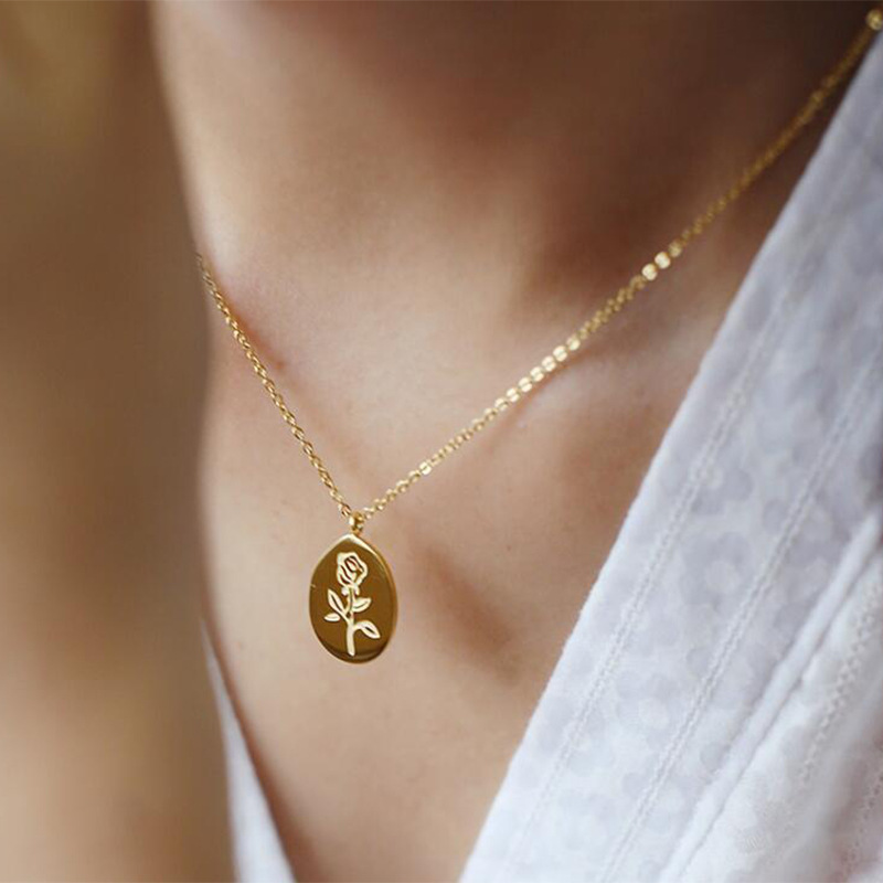 Birth Flower Necklace - Ожерелья из нержавеющей стали, женские розы,