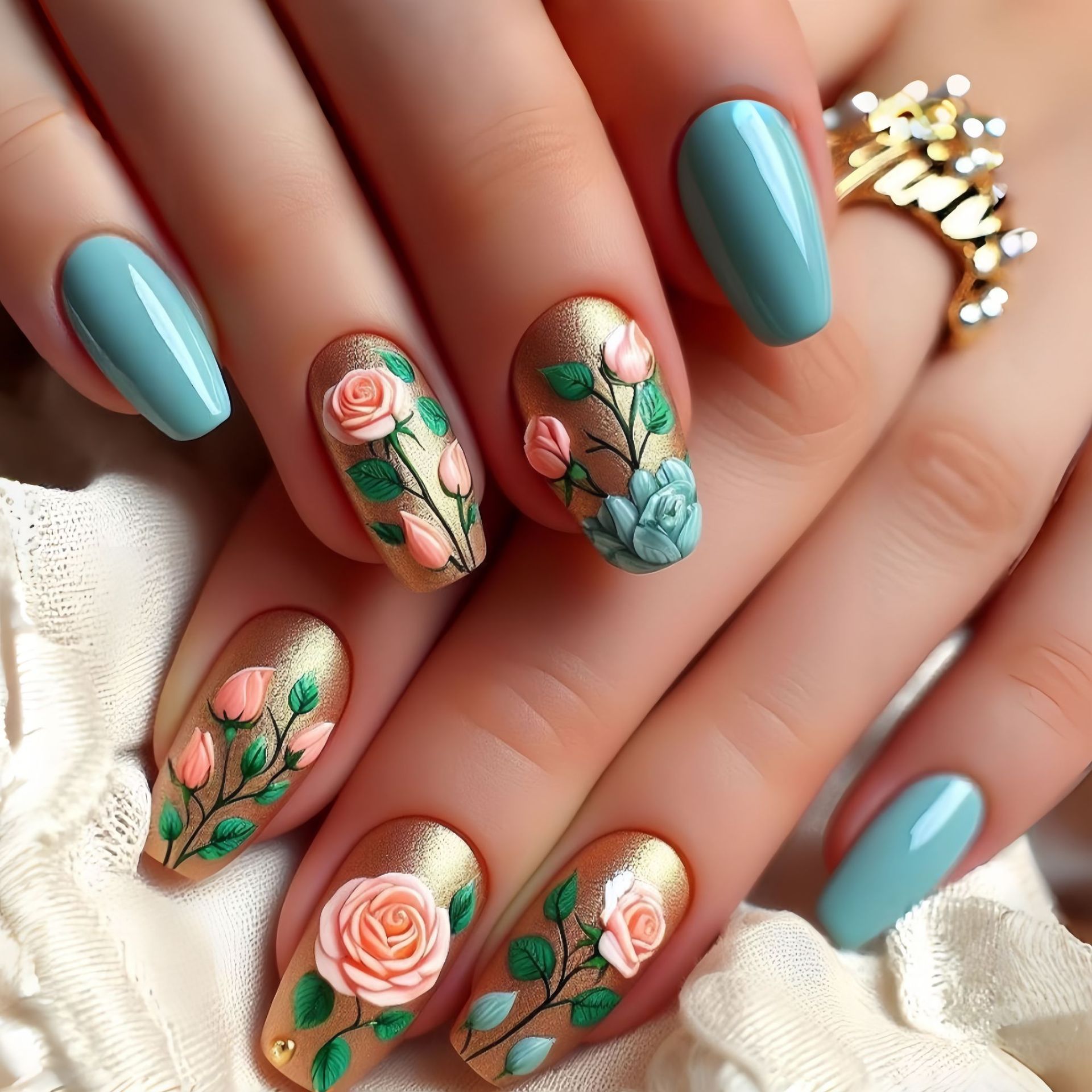 Pressed Flower Art - Средние накладные ногти для женщин и